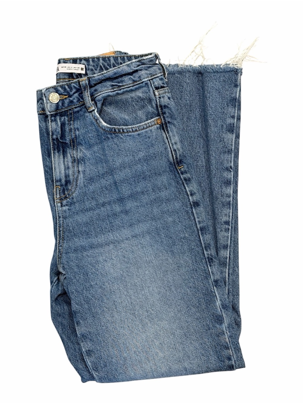 ZARA Women’s Blue Denim Raw Hem Jeans Straight Leg Size 4